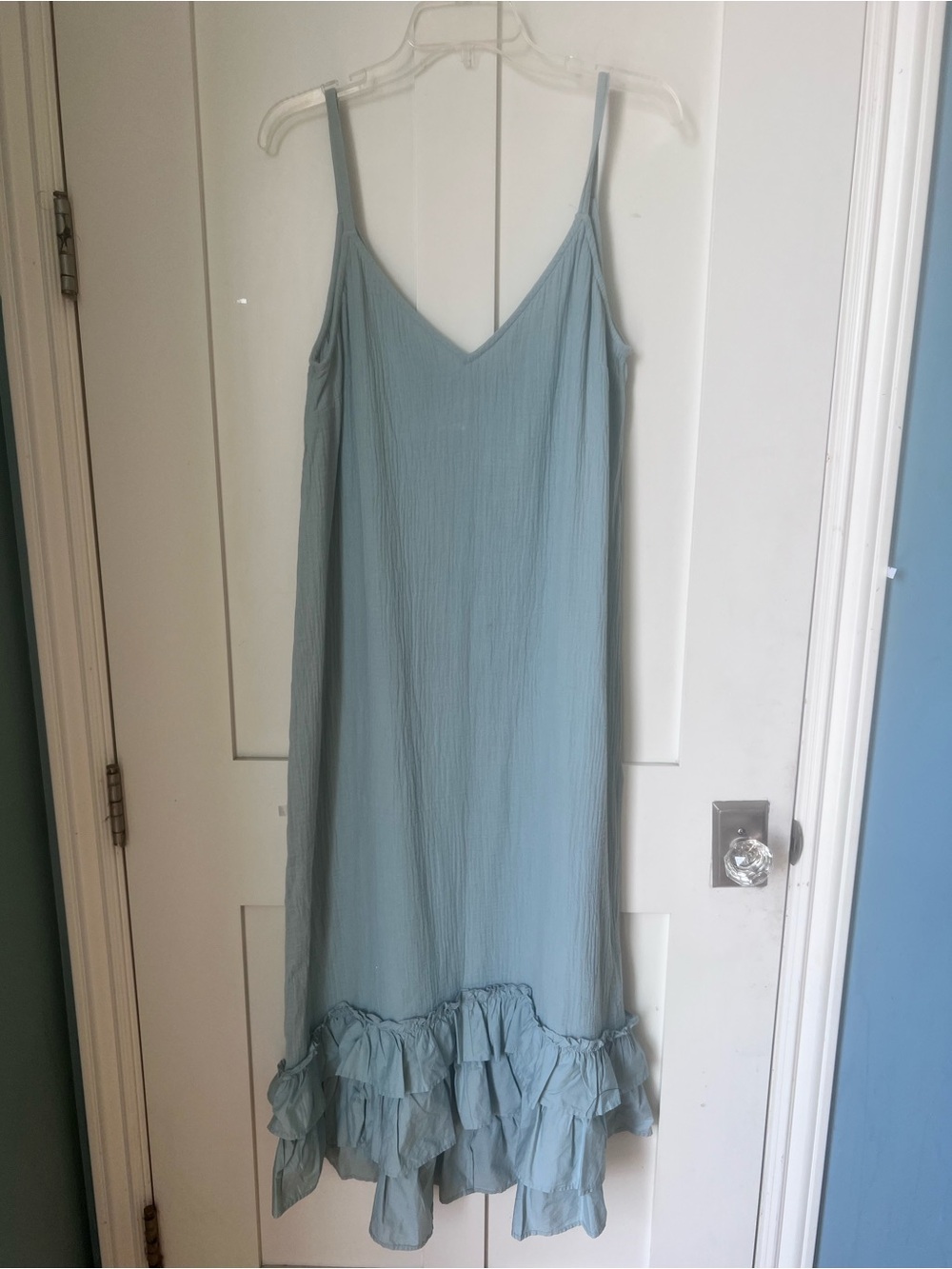NWT River Island 100% Cotton Blue Midi Ruffle Boho Coastal Summer Sundress UK 14 - Picture 5 of 10